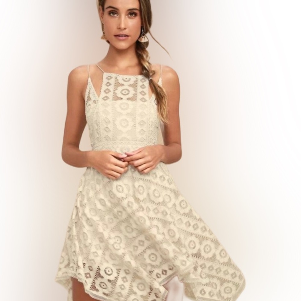 Free People Cream Asymmetrical Lace Dress